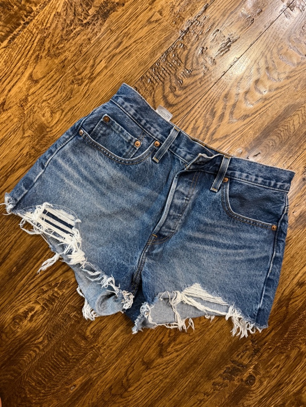 Levi's Distressed Original Denim Jean Shorts - Blue